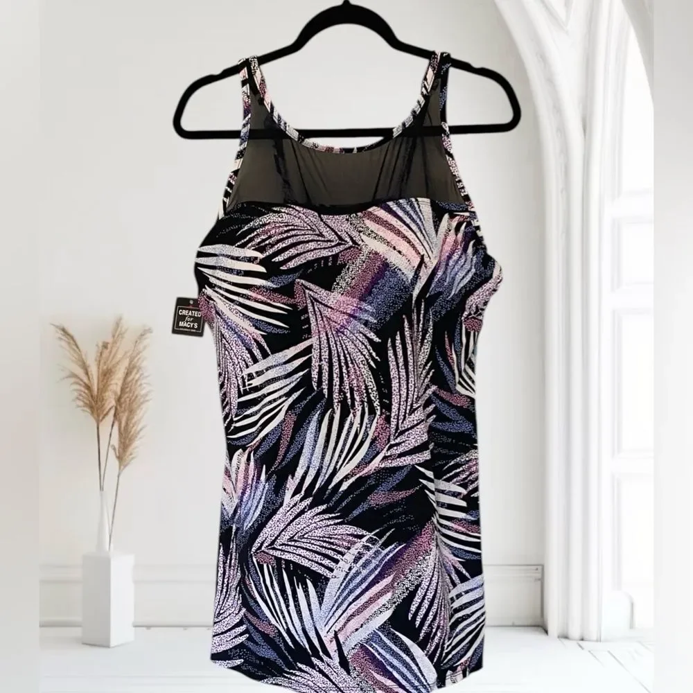 SWIM SOLUTIONS Swimdress NWT Shaping Slimming High Neck Purple Black Plus Sz 16 - Picture 3 of 13